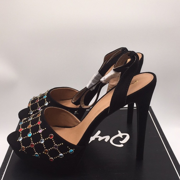 Qupid Ladies Platform Black Suede 5” Heels Pumps Open Toe Black Suede Size 10 - Picture 5 of 16